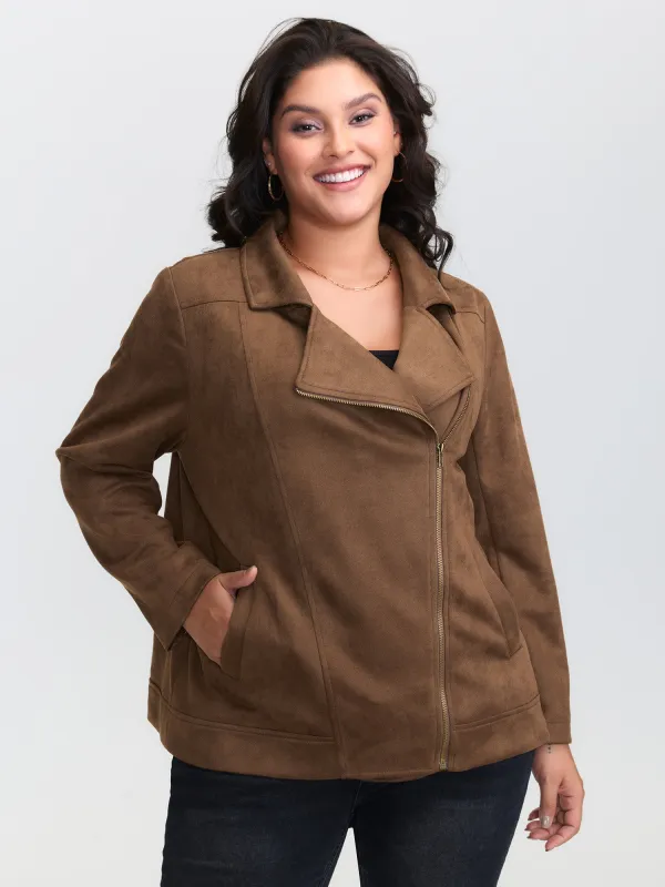 Zipper Detail Lapel Collar Jacket sold by Bloomchic