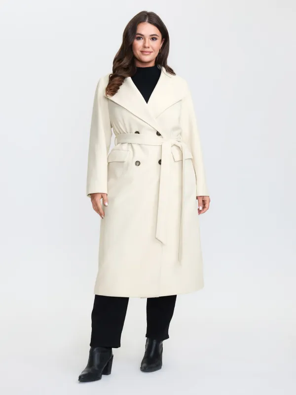 Belted Lapel Collar Double Button Coat sold by Bloomchic