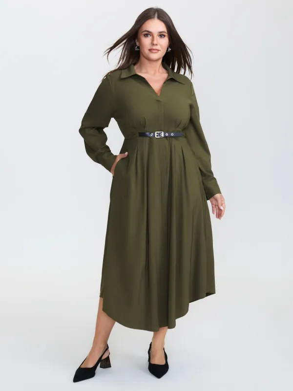 Arc Hem Cinched-Waist Shirt Maxi Dress sold by Bloomchic