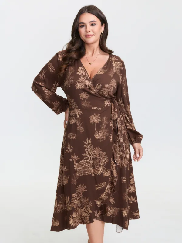 Jouy Pattern Stretch Twill Wrap Midi Dress made by Bloomchic