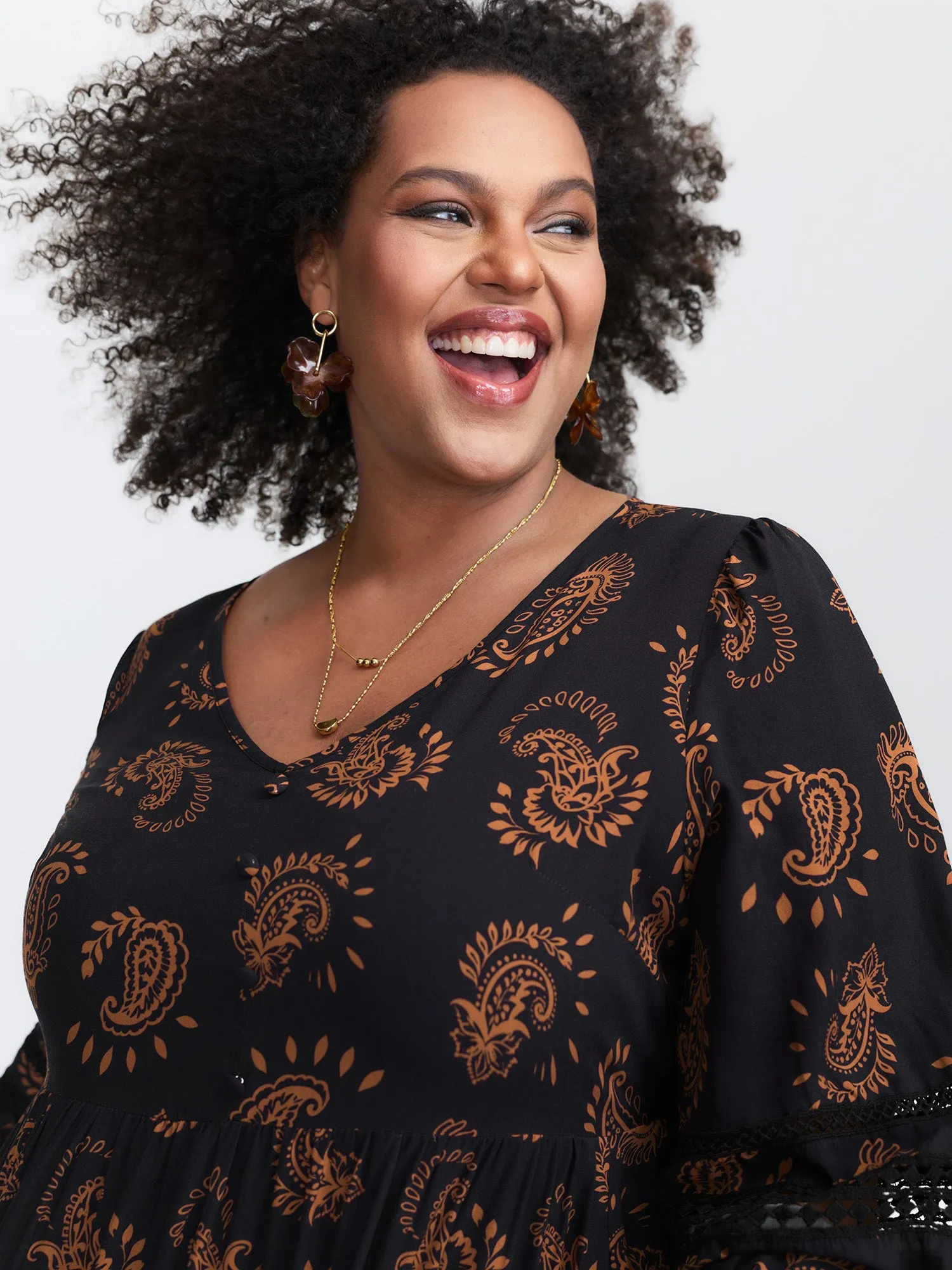 Paisley Print Lace Trim Tiered Maxi Dress sold by Bloomchic product image thumbnail 2