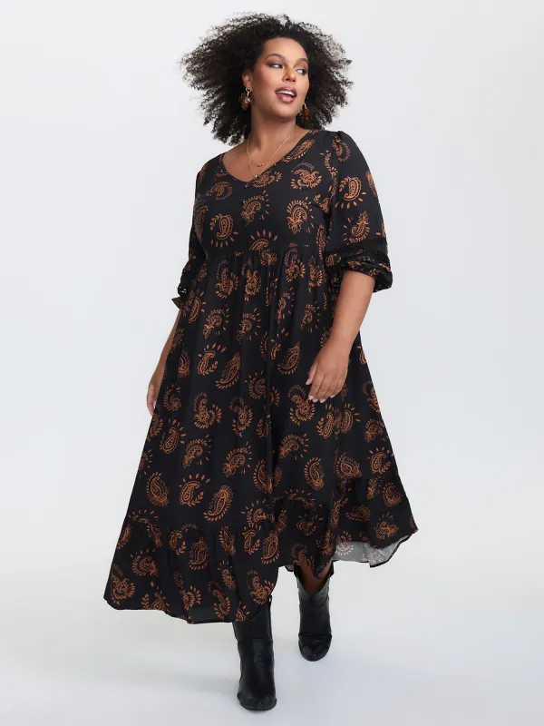 Paisley Print Lace Trim Tiered Maxi Dress sold by Bloomchic