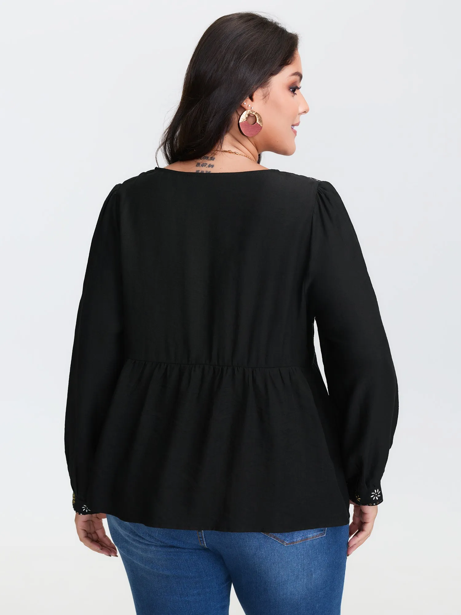 Sequin Embroidery Tassel Tie Blouse sold by Bloomchic product image thumbnail 4