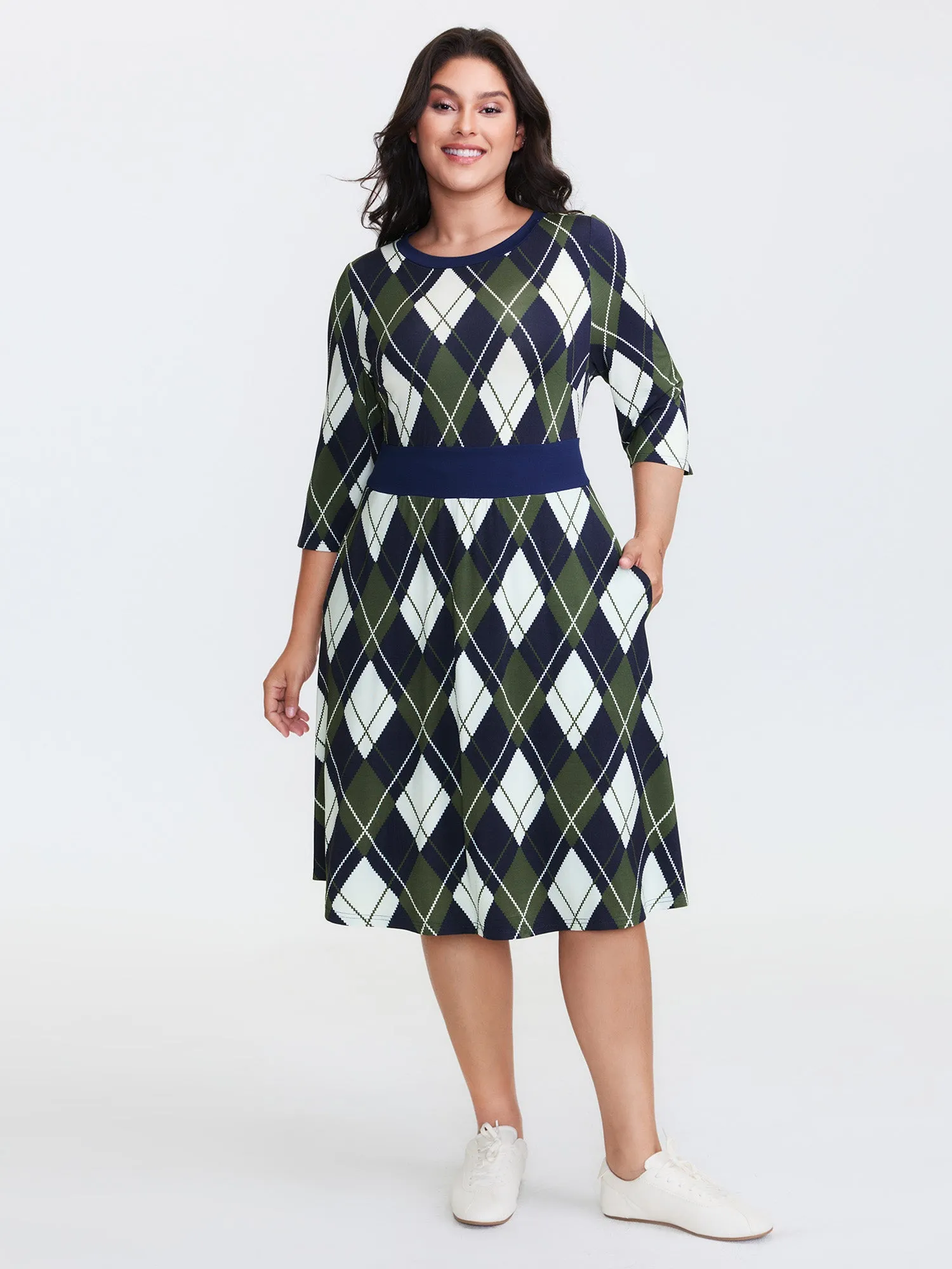 Cable Knit Geometric Print Midi Dress sold by Bloomchic product image thumbnail 3