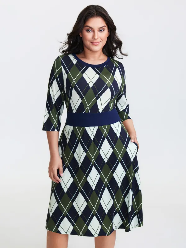 Cable Knit Geometric Print Midi Dress sold by Bloomchic