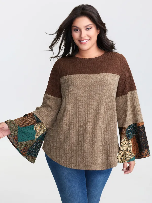 Colorblock Floral Spliced T-Shirt sold by Bloomchic