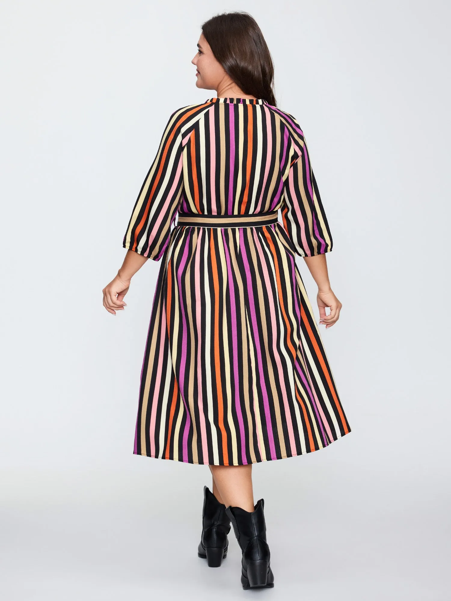 Autumn Stripe Print Belted Waist Midi Dress sold by Bloomchic product image thumbnail 4