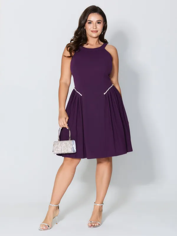 Pleated Side Halter Neck Diamond Midi Dress sold by Bloomchic