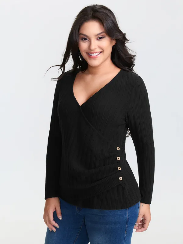 Textured Stretchy-Fit Buttons T-Shirt sold by Bloomchic