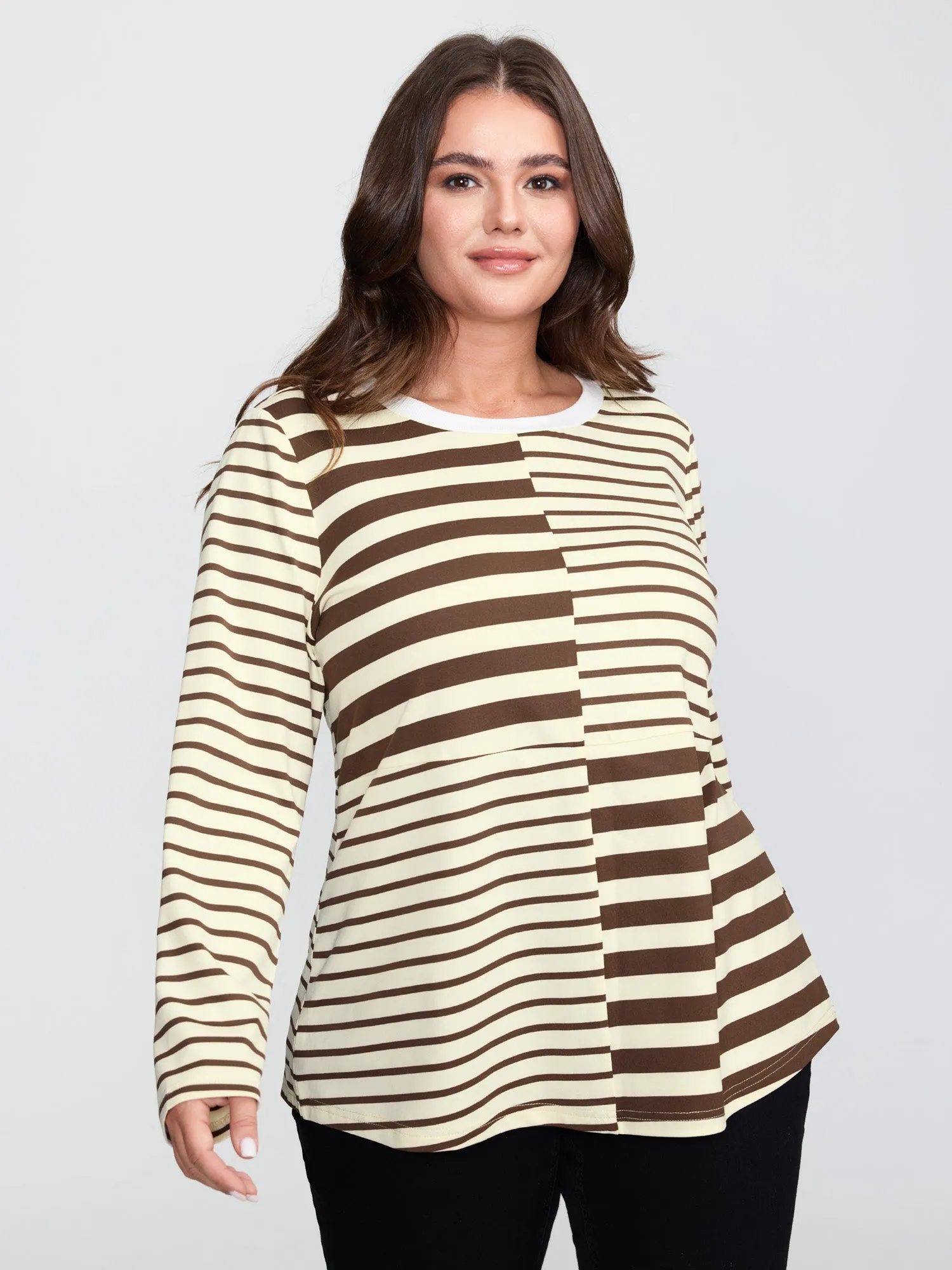 Monochrome Stripe Round Neck T-Shirt sold by Bloomchic