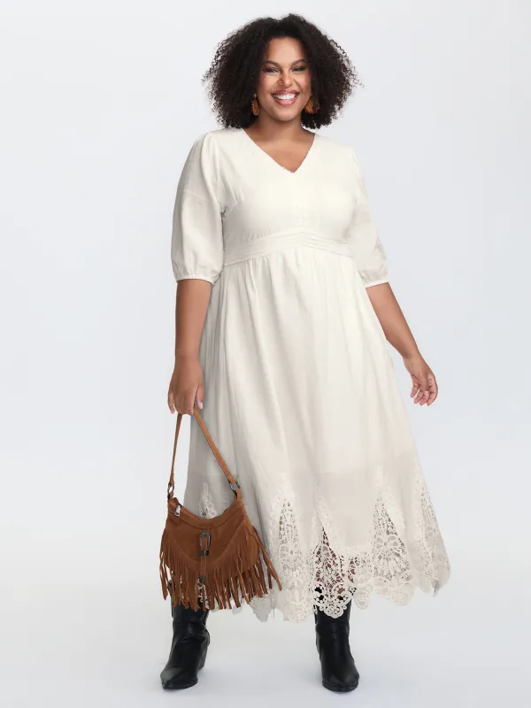 Pure Cotton Embroidered Hem Lace Midi Dress sold by Bloomchic
