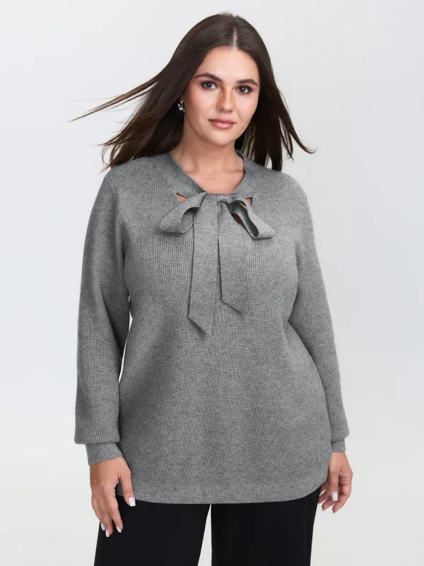 Supersoft Bowknot Neckline Ribbed Cut-Out Pullover sold by Bloomchic