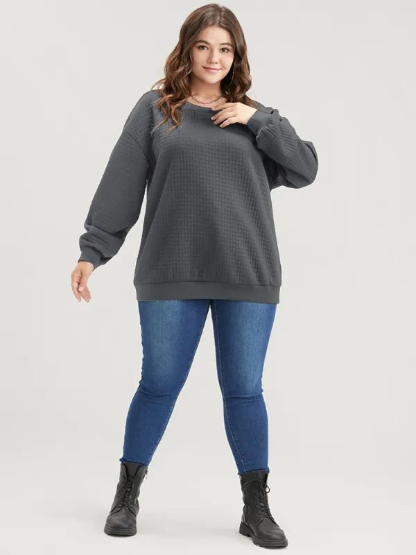 Solid Textured Drop Shoulder Sweatshirt sold by Bloomchic