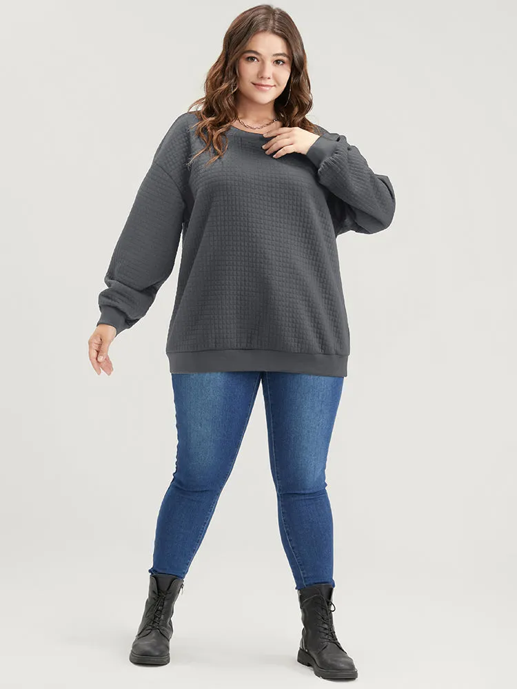 Solid Textured Drop Shoulder Sweatshirt sold by Bloomchic