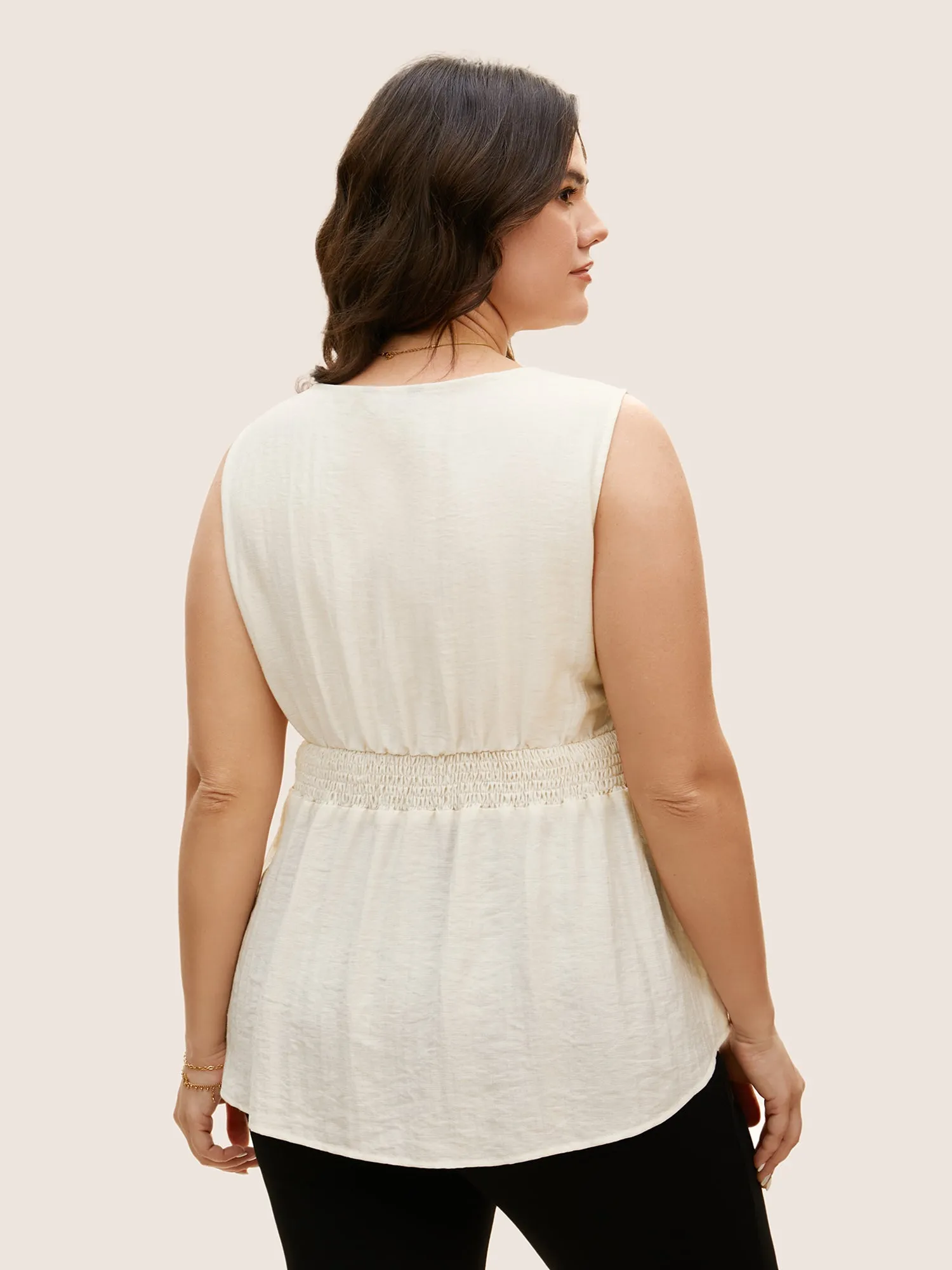 Solid Button Detail Shirred Wrap Tank Top sold by Bloomchic product image thumbnail 5