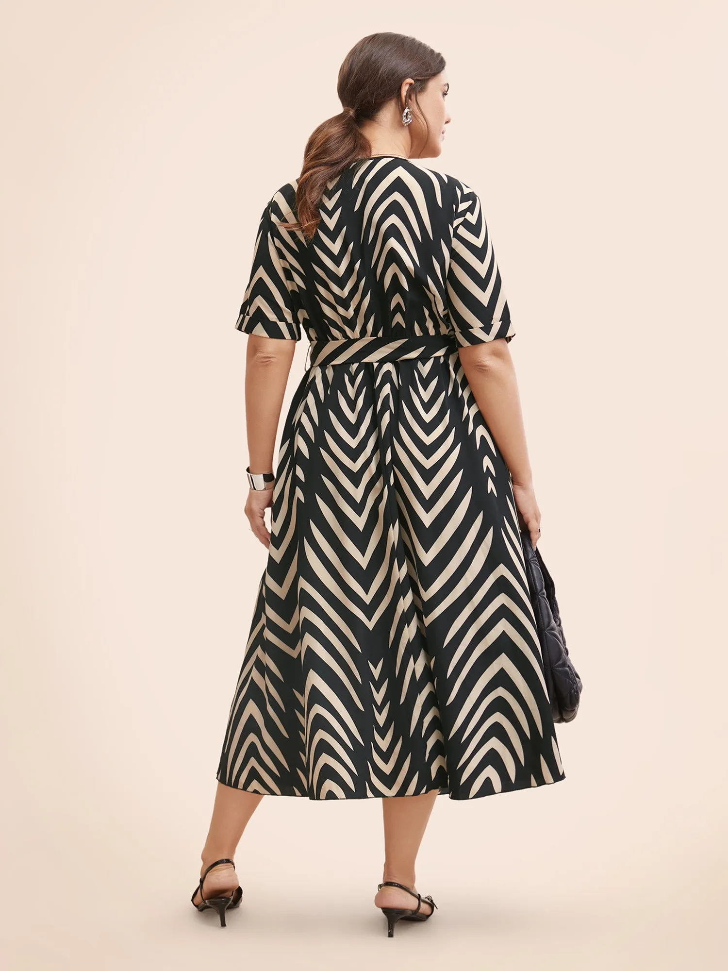 Geometric Striped Overlap Collar Midi Dress sold by Bloomchic product image thumbnail 4