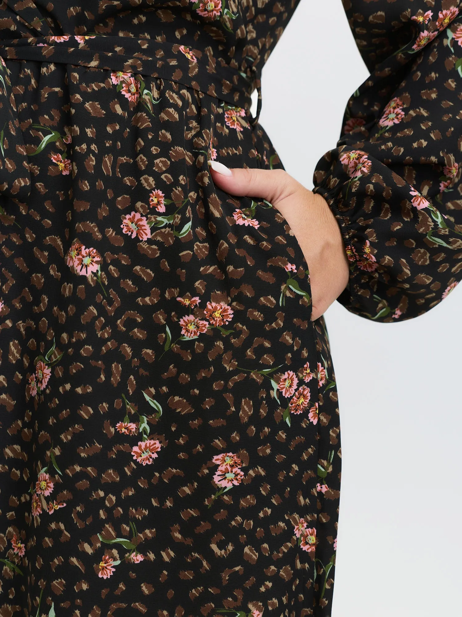 Floral Leopard Print Belted Collar Jumpsuit sold by Bloomchic product image thumbnail 3