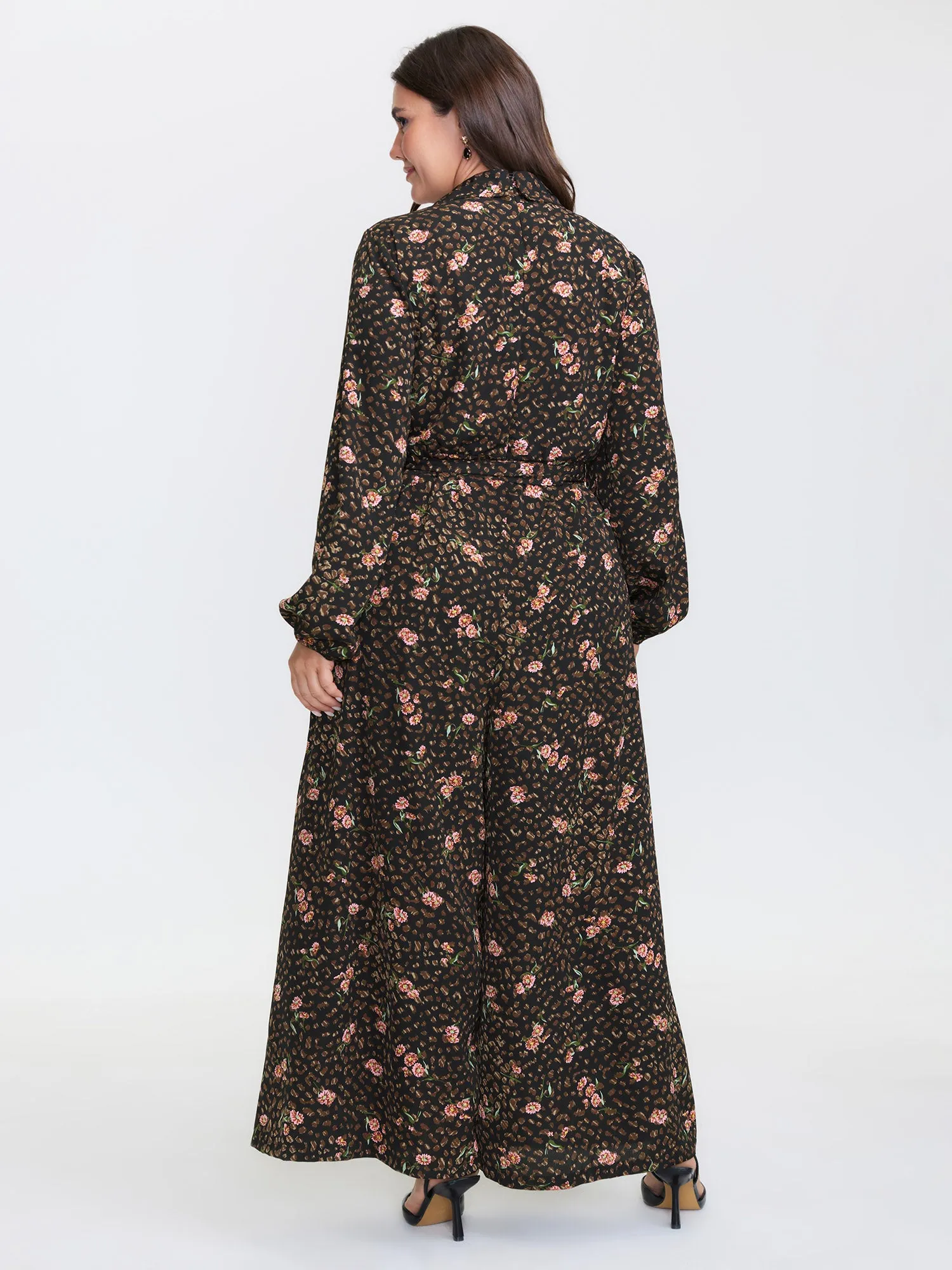 Floral Leopard Print Belted Collar Jumpsuit sold by Bloomchic product image thumbnail 5