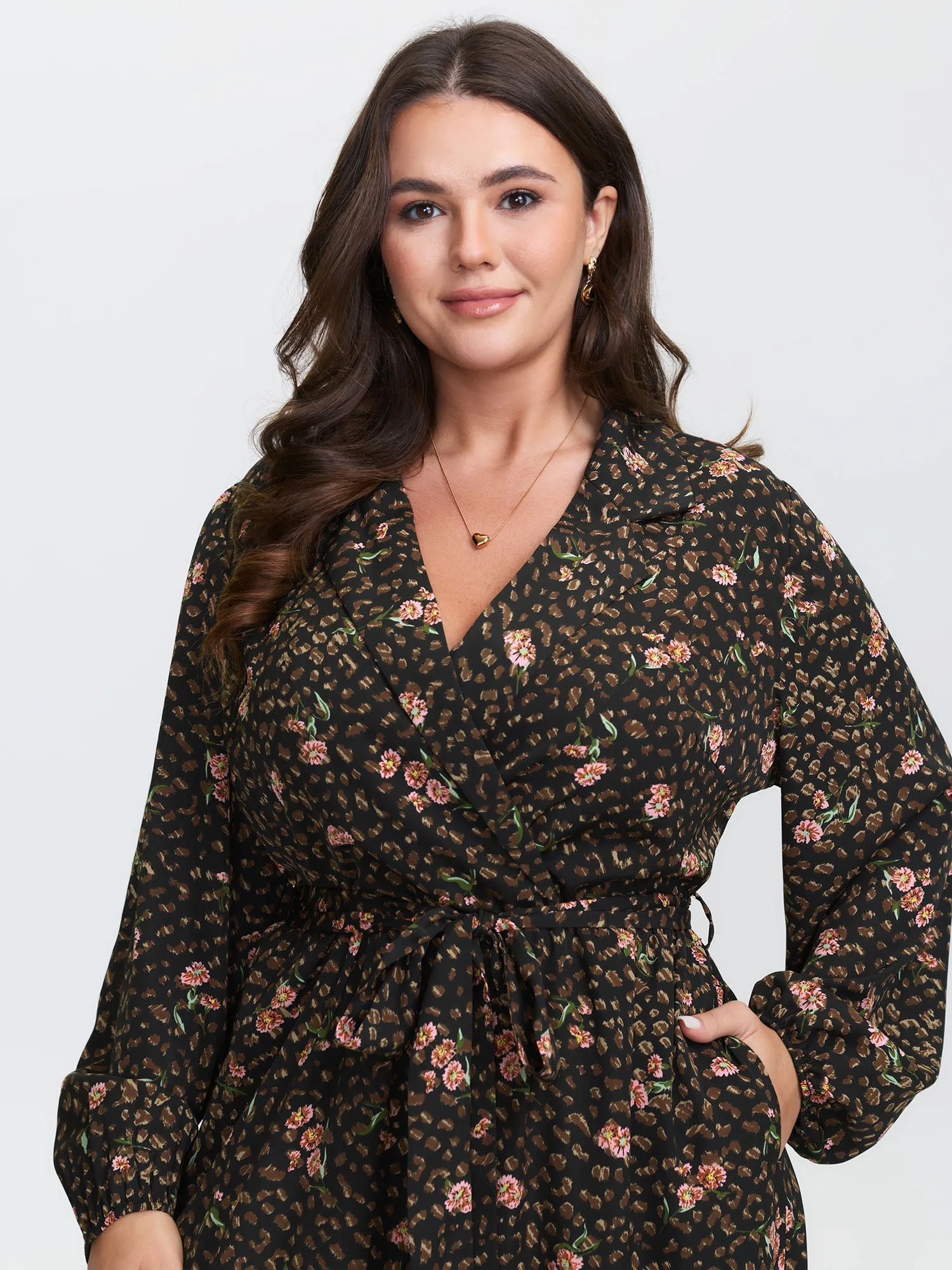 Floral Leopard Print Belted Collar Jumpsuit sold by Bloomchic product image thumbnail 2