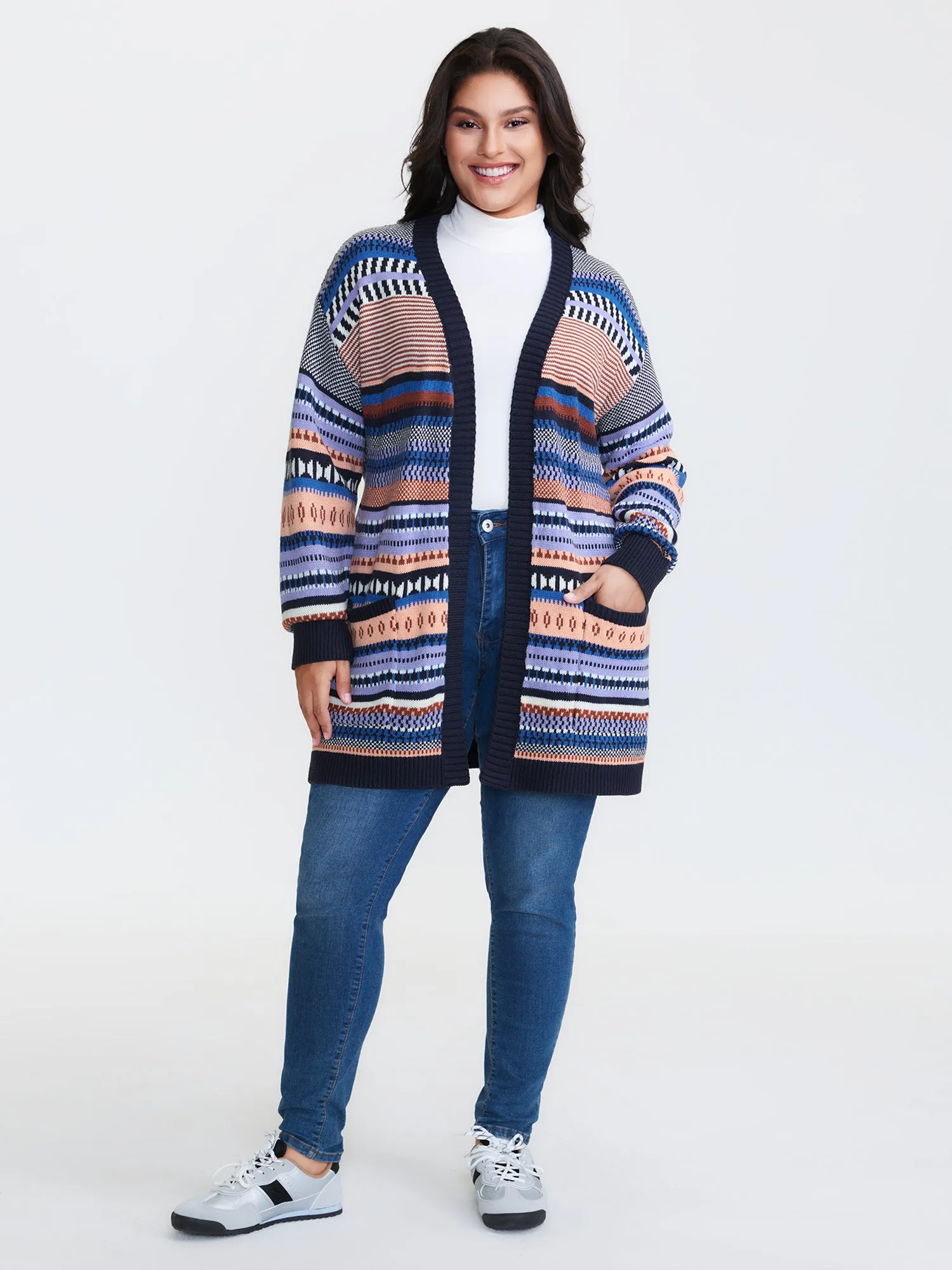 Multicolor Stripe Jacquard Pockets Knit Cardigan sold by Bloomchic product image thumbnail 3
