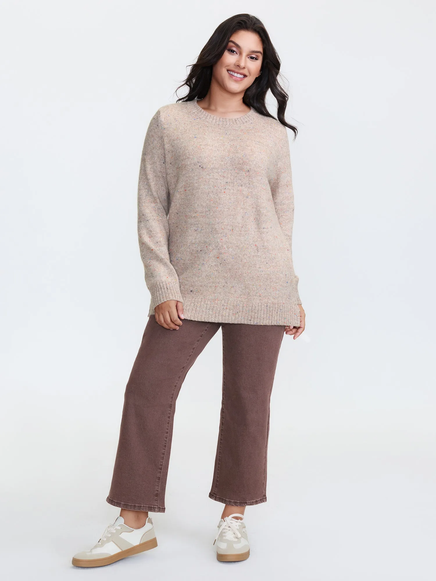 Heather Crewneck Ribbed Hem Pullover sold by Bloomchic product image thumbnail 3