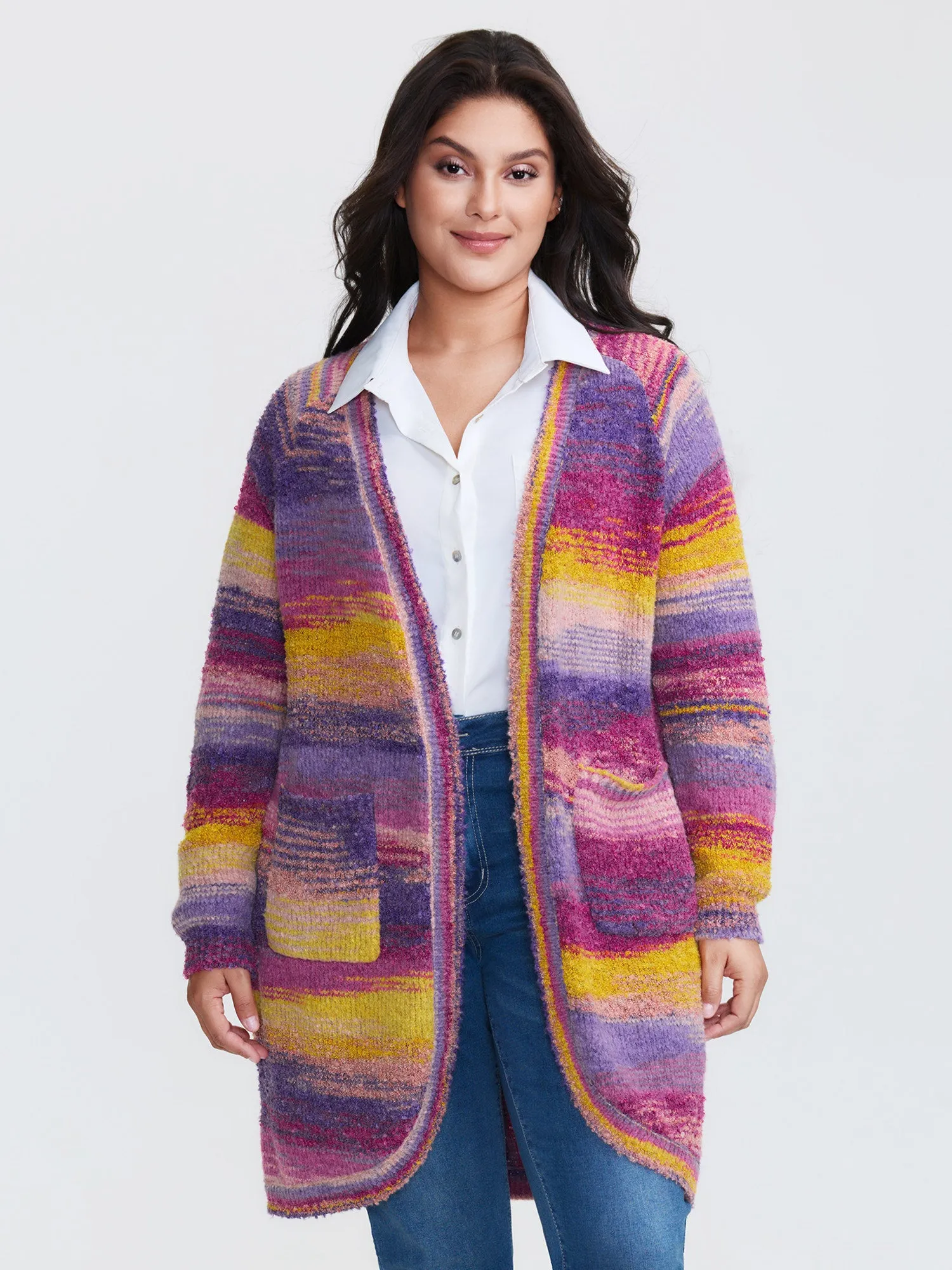 Color Gradient Textured Open-Front Knit Cardigan sold by Bloomchic