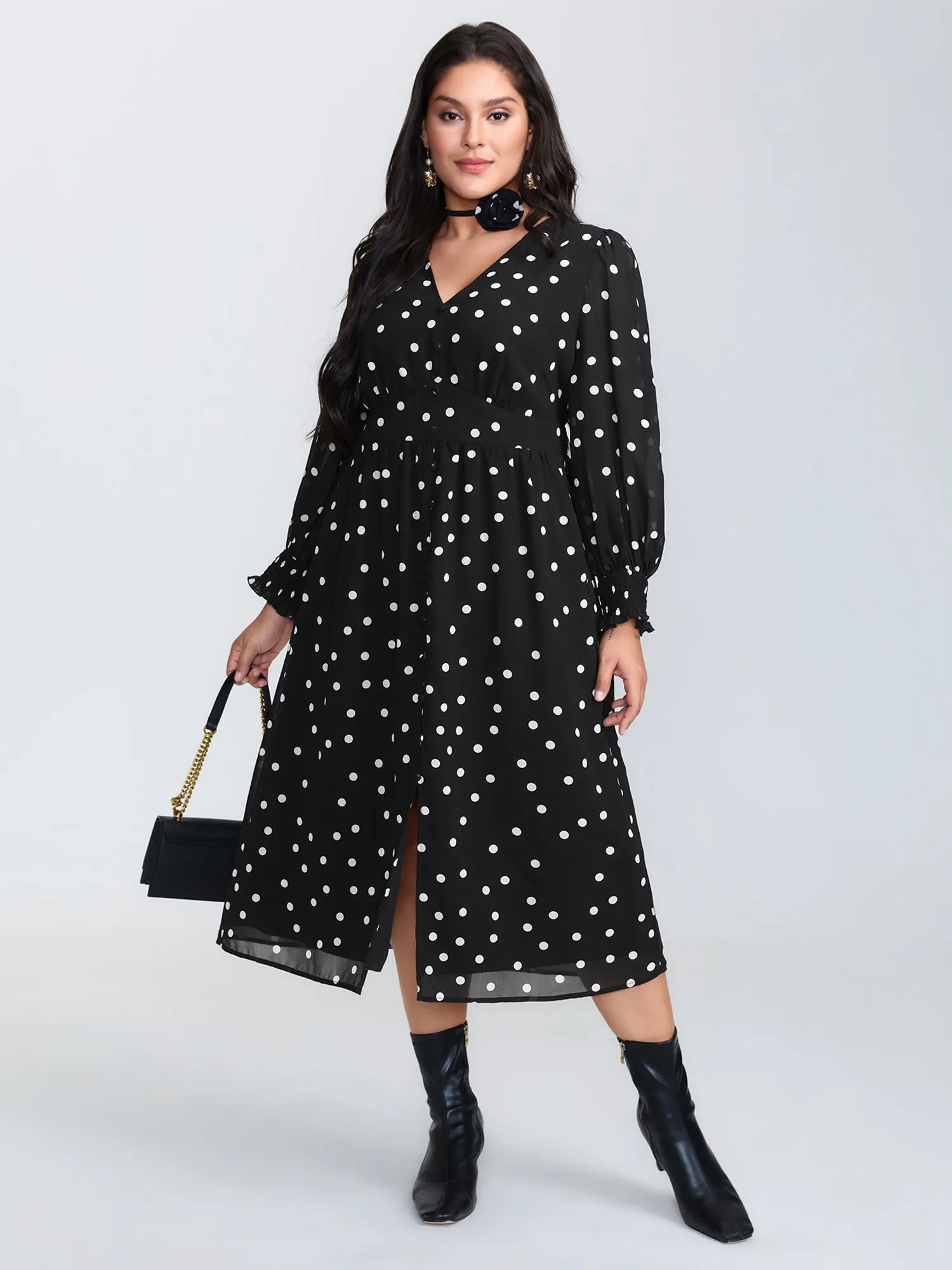 Vintage Polka Dots Puffy Sleeve Midi Dress sold by Bloomchic product image thumbnail 3