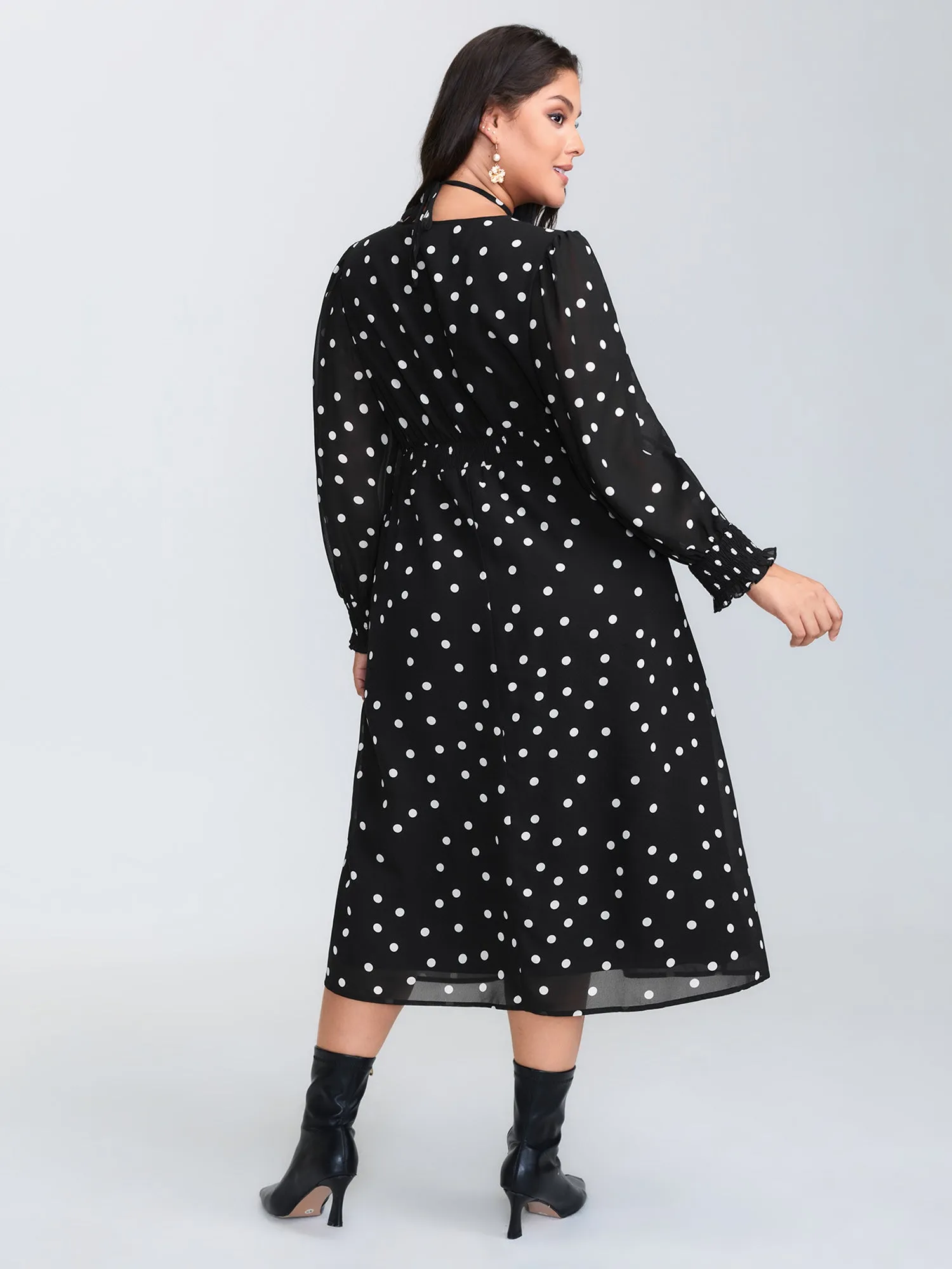 Vintage Polka Dots Puffy Sleeve Midi Dress sold by Bloomchic product image thumbnail 4