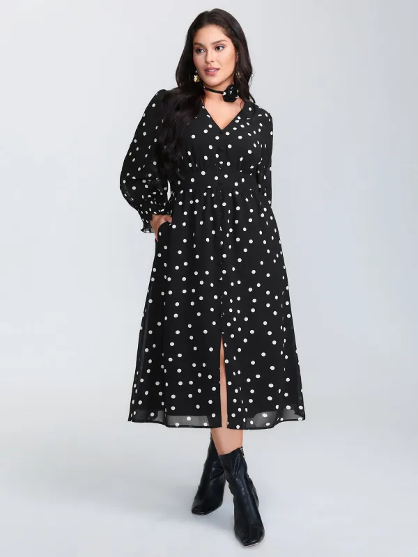 Vintage Polka Dots Puffy Sleeve Midi Dress sold by Bloomchic