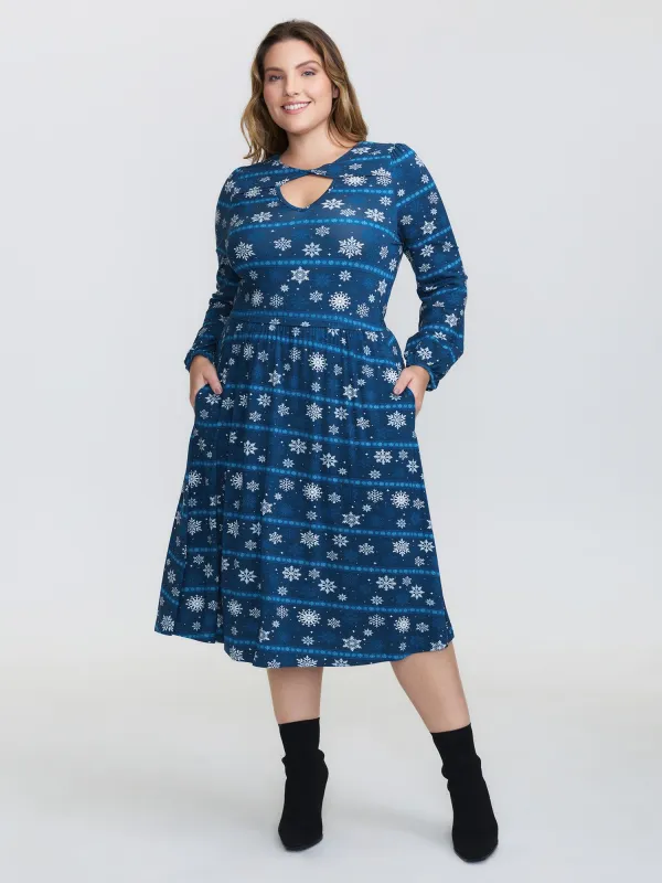 Happy Holidays Neck Cut-Out Midi Dress sold by Bloomchic