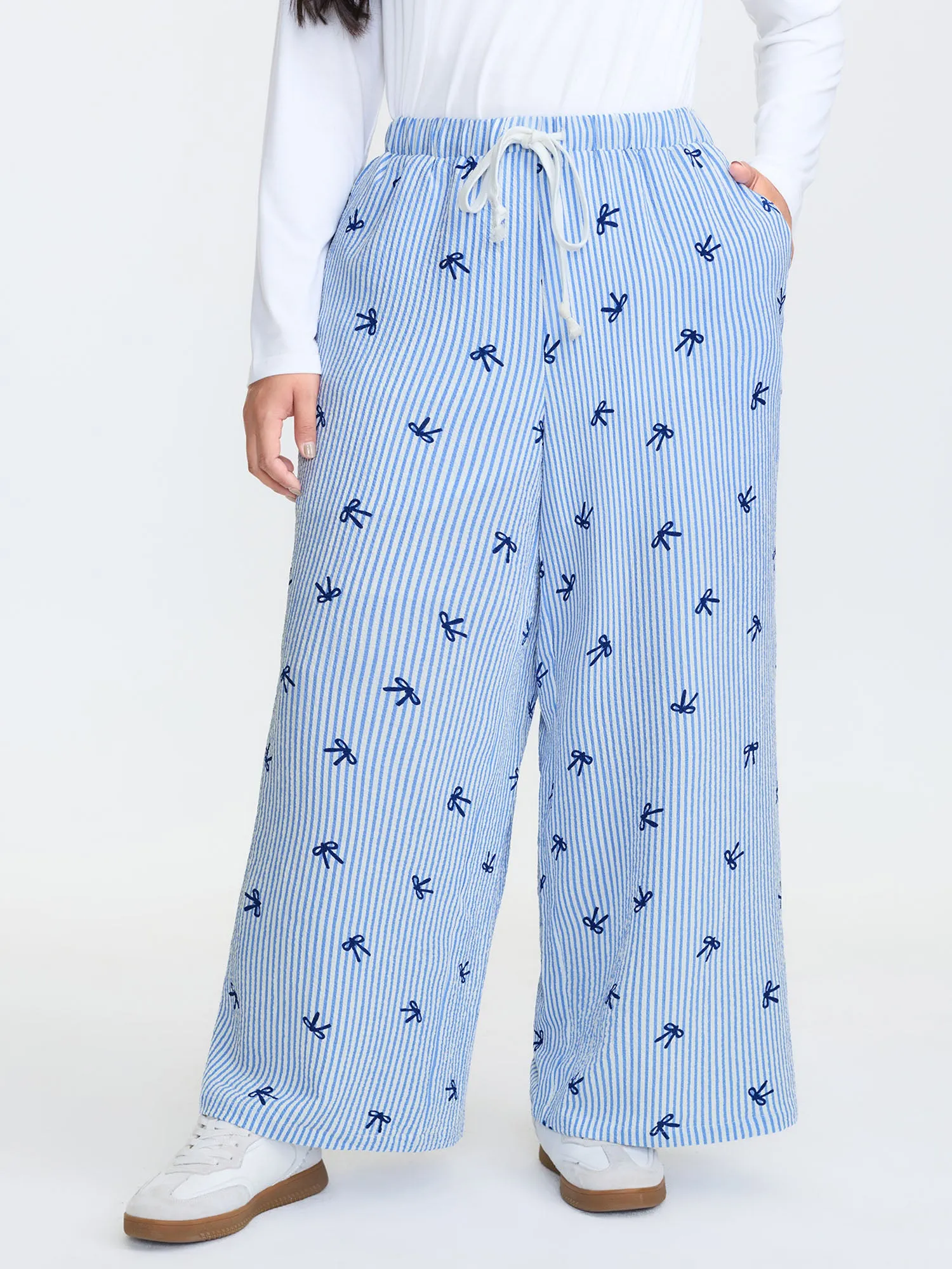 Stripe Bowknot Print Pockets Pants sold by Bloomchic