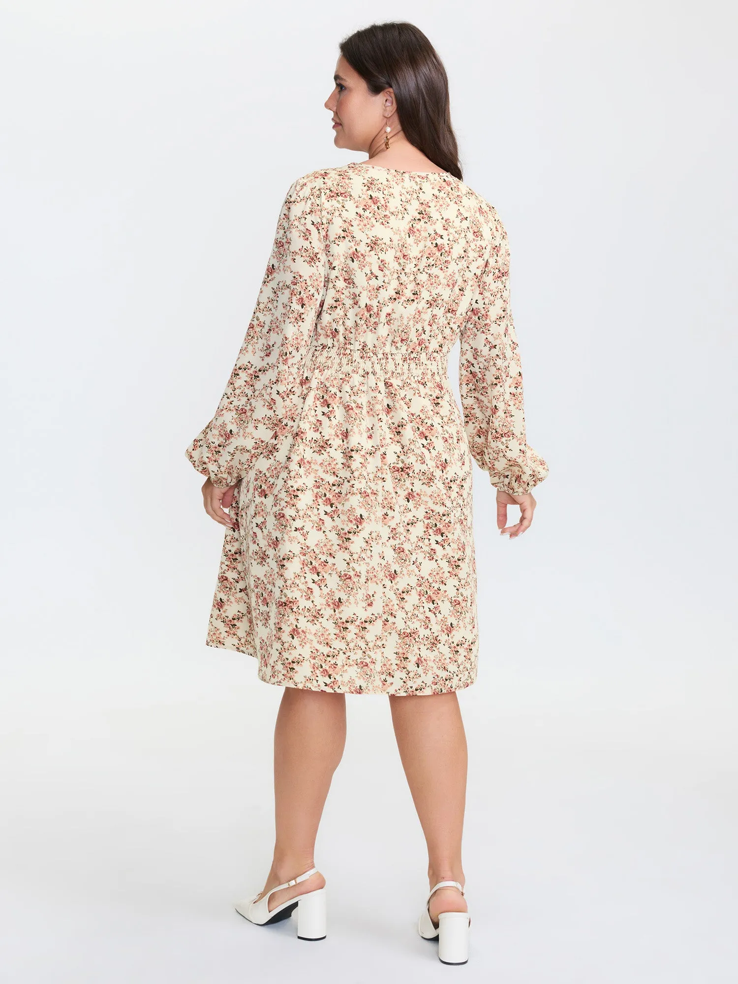 Floral Print Lace Trim Shirred Midi Dress sold by Bloomchic product image thumbnail 5