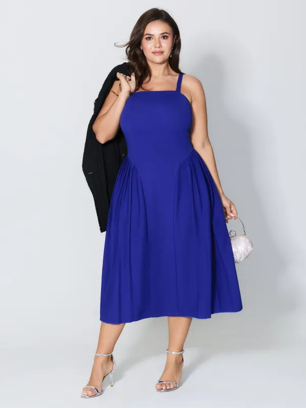 Detachable Shoulder Straps Pleated Midi Dress sold by Bloomchic