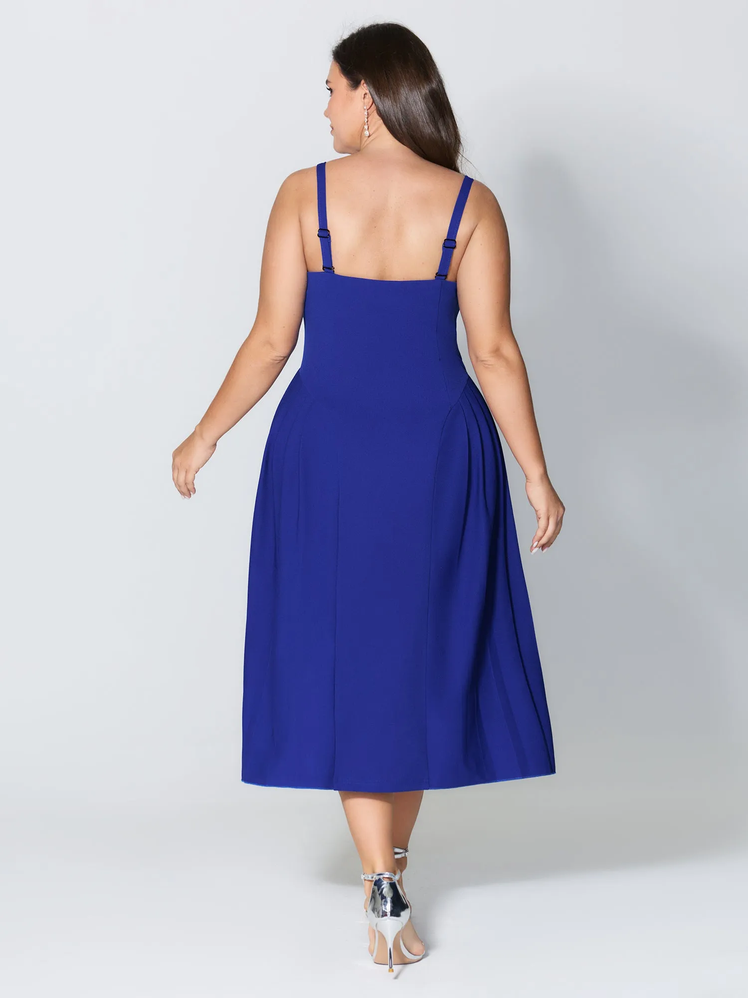 Detachable Shoulder Straps Pleated Midi Dress sold by Bloomchic product image thumbnail 4