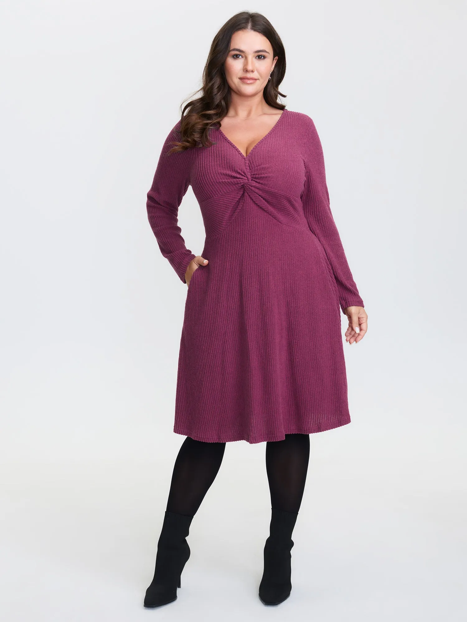 Twist Bodice Ribbed V-Neck Midi Dress sold by Bloomchic product image thumbnail 3