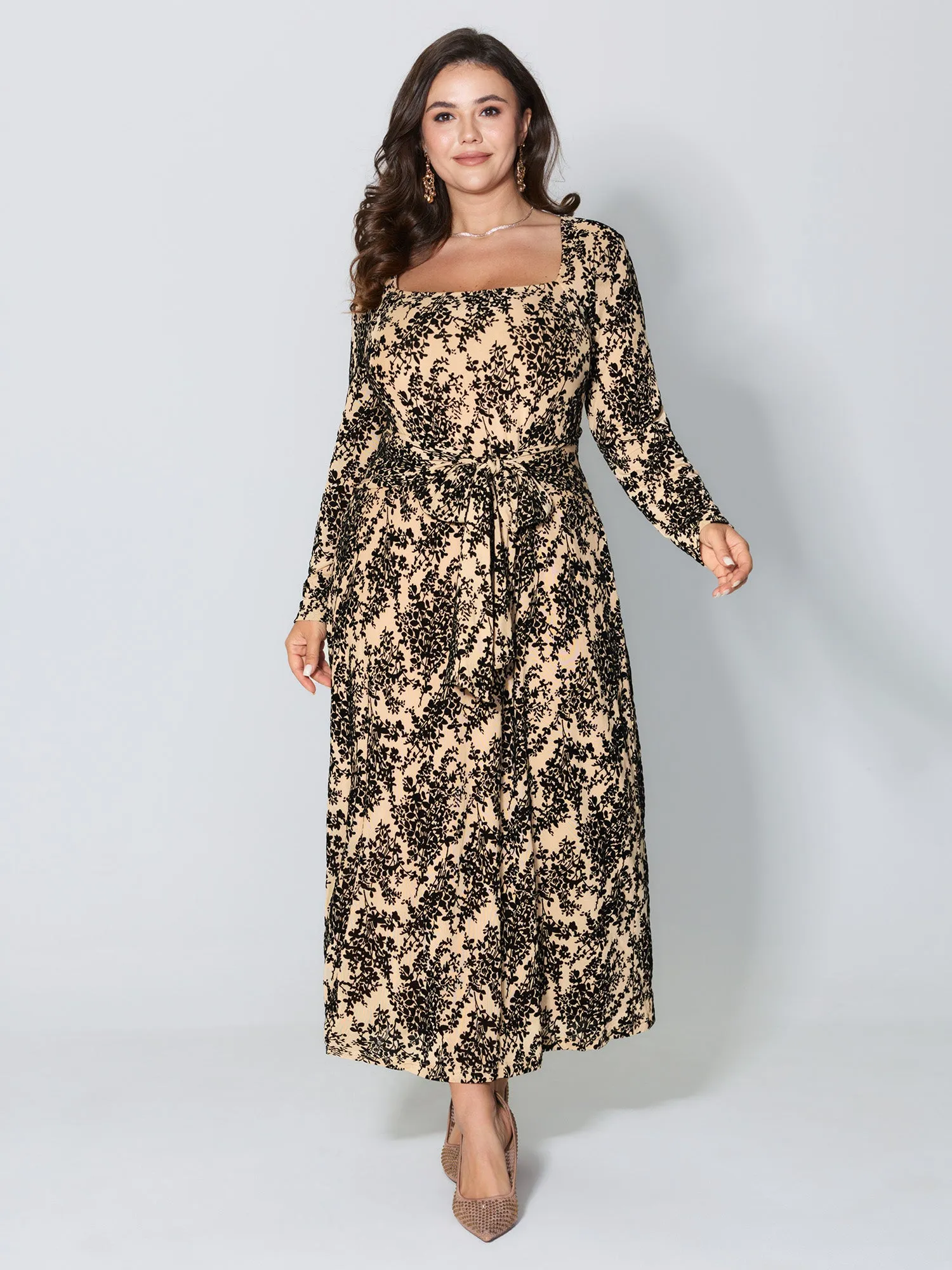 Floral Print Belted Waist-Defining Maxi Dress sold by Bloomchic