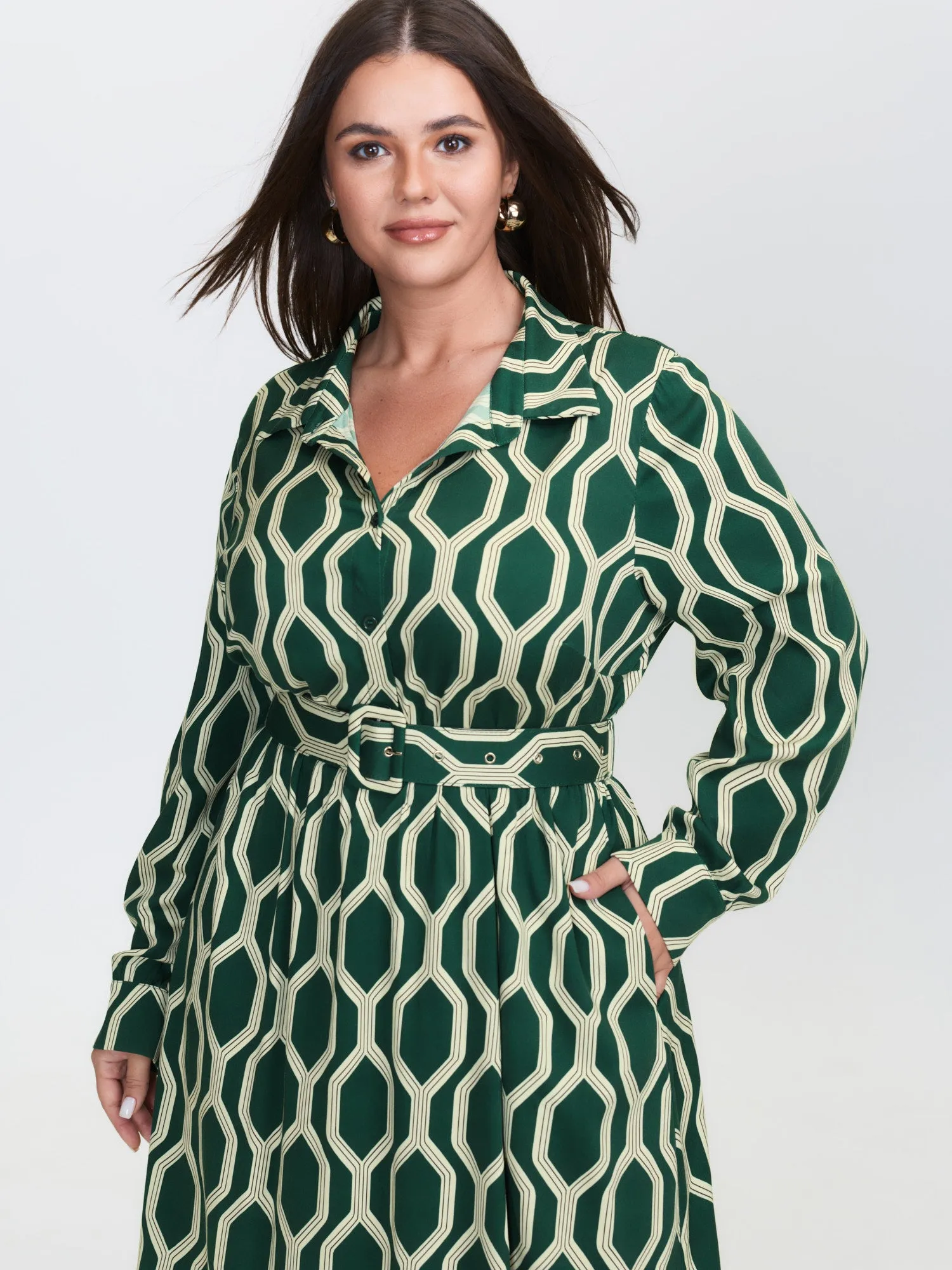 Geometric Print Rayon Belted Maxi Dress sold by Bloomchic product image thumbnail 2