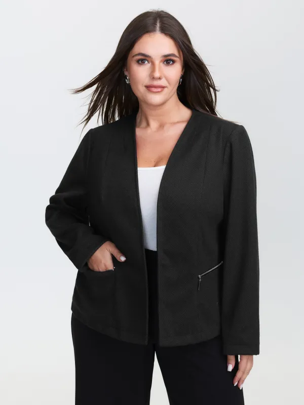 Textured Lined Zipper Pocket Blazer sold by Bloomchic