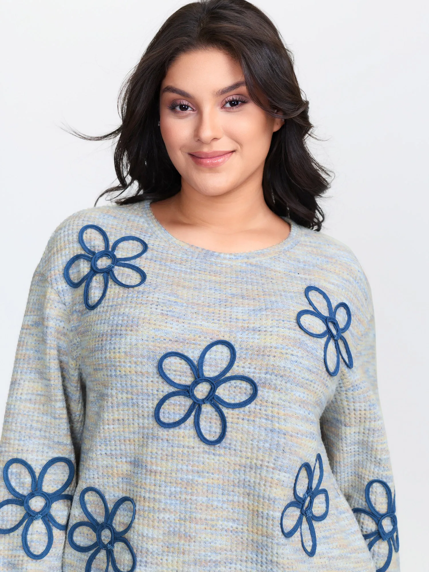 Textured Floral Braided Embroidery Sweatshirt sold by Bloomchic product image thumbnail 3