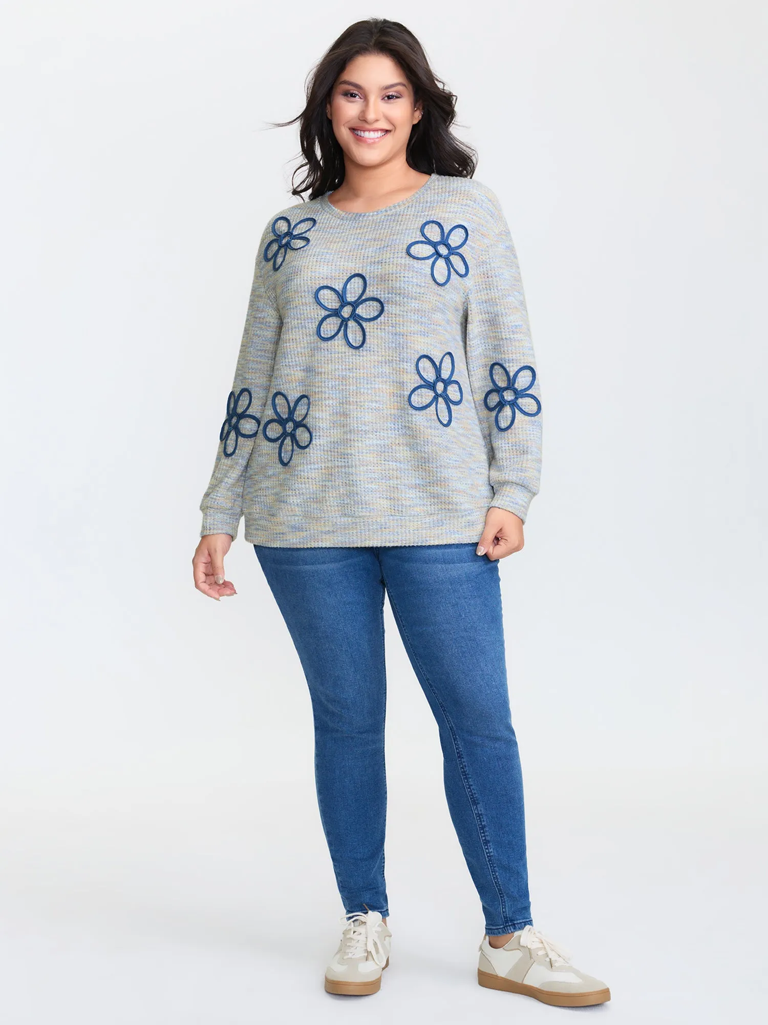 Textured Floral Braided Embroidery Sweatshirt sold by Bloomchic product image thumbnail 2