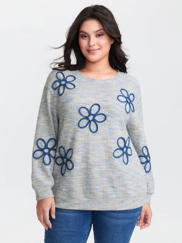 Textured Floral Braided Embroidery Sweatshirt sold by Bloomchic