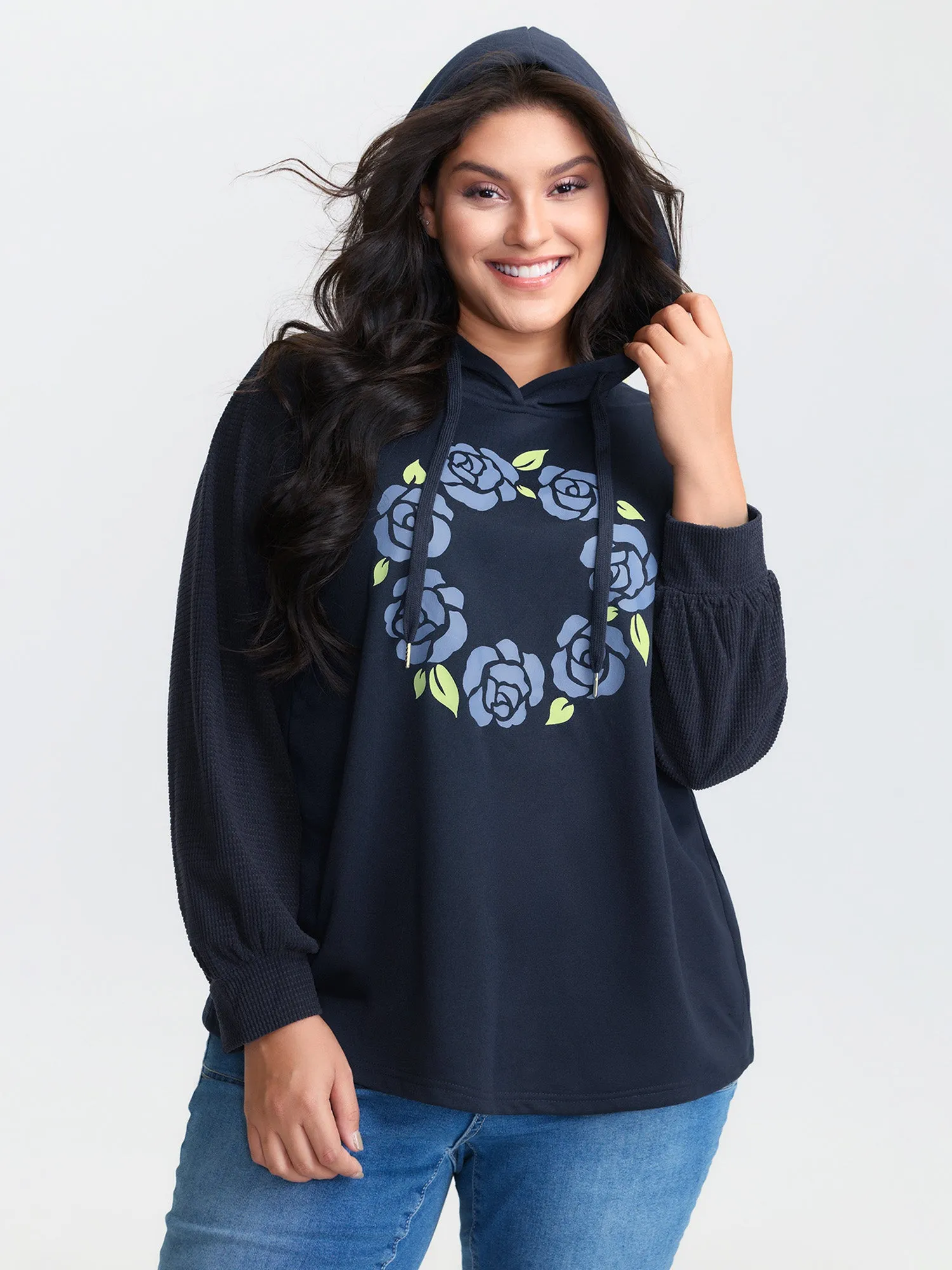 Floral Textured Spliced Hoodie sold by Bloomchic