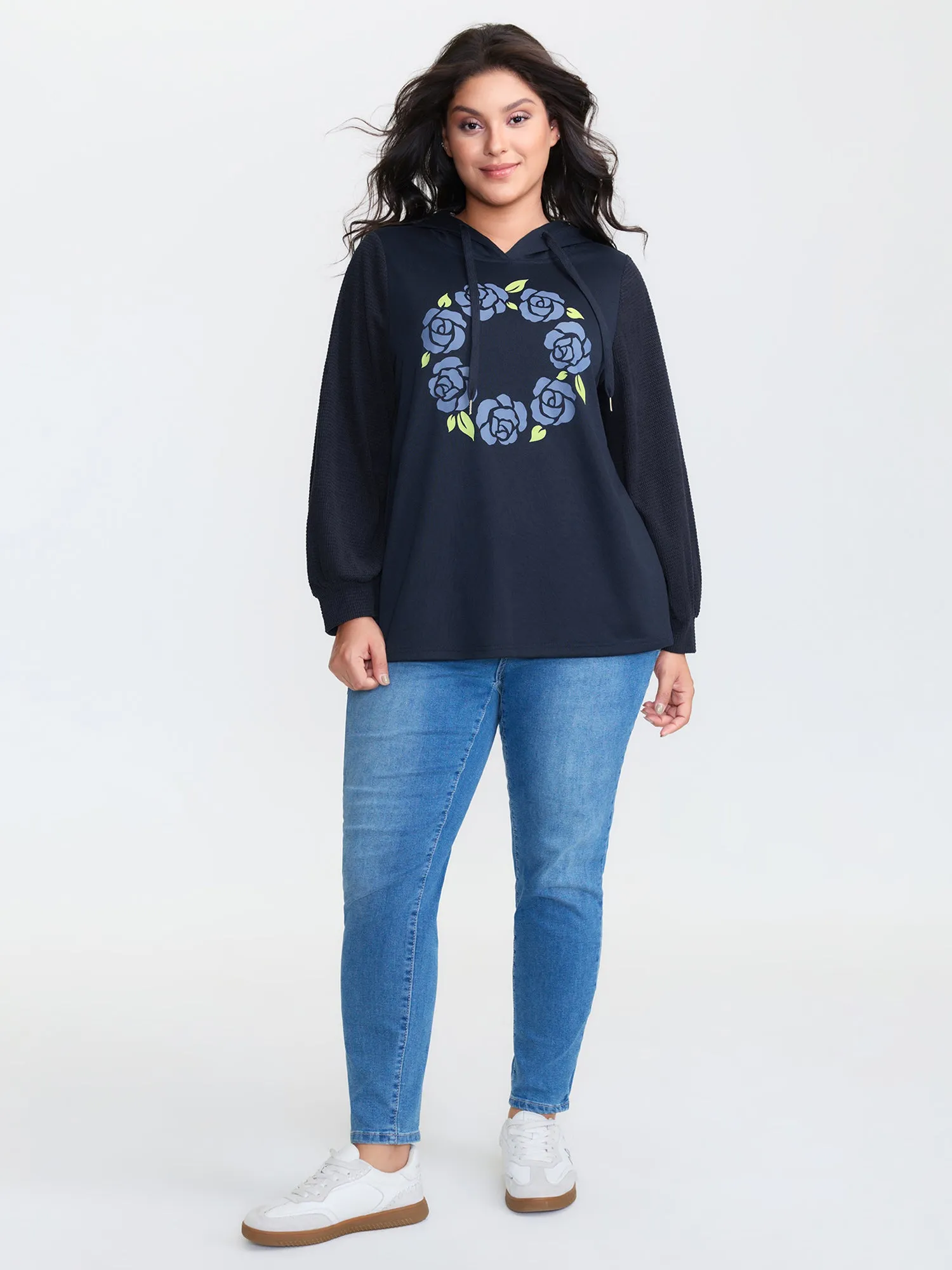 Floral Textured Spliced Hoodie sold by Bloomchic product image thumbnail 2