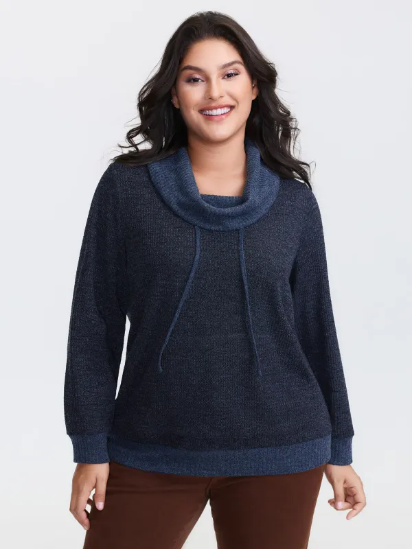 Waffle Textured Drape Turtleneck Sweatshirt sold by Bloomchic