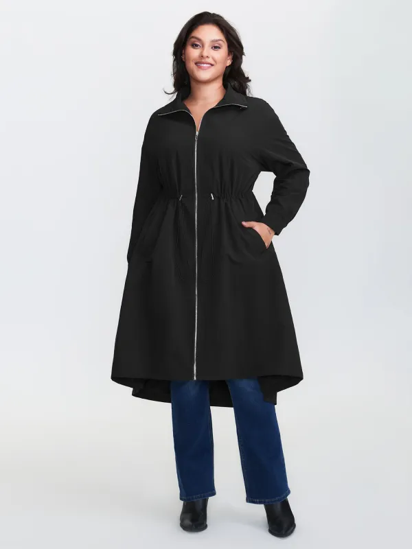 Drawstring Pockets Zipper Long Coat sold by Bloomchic