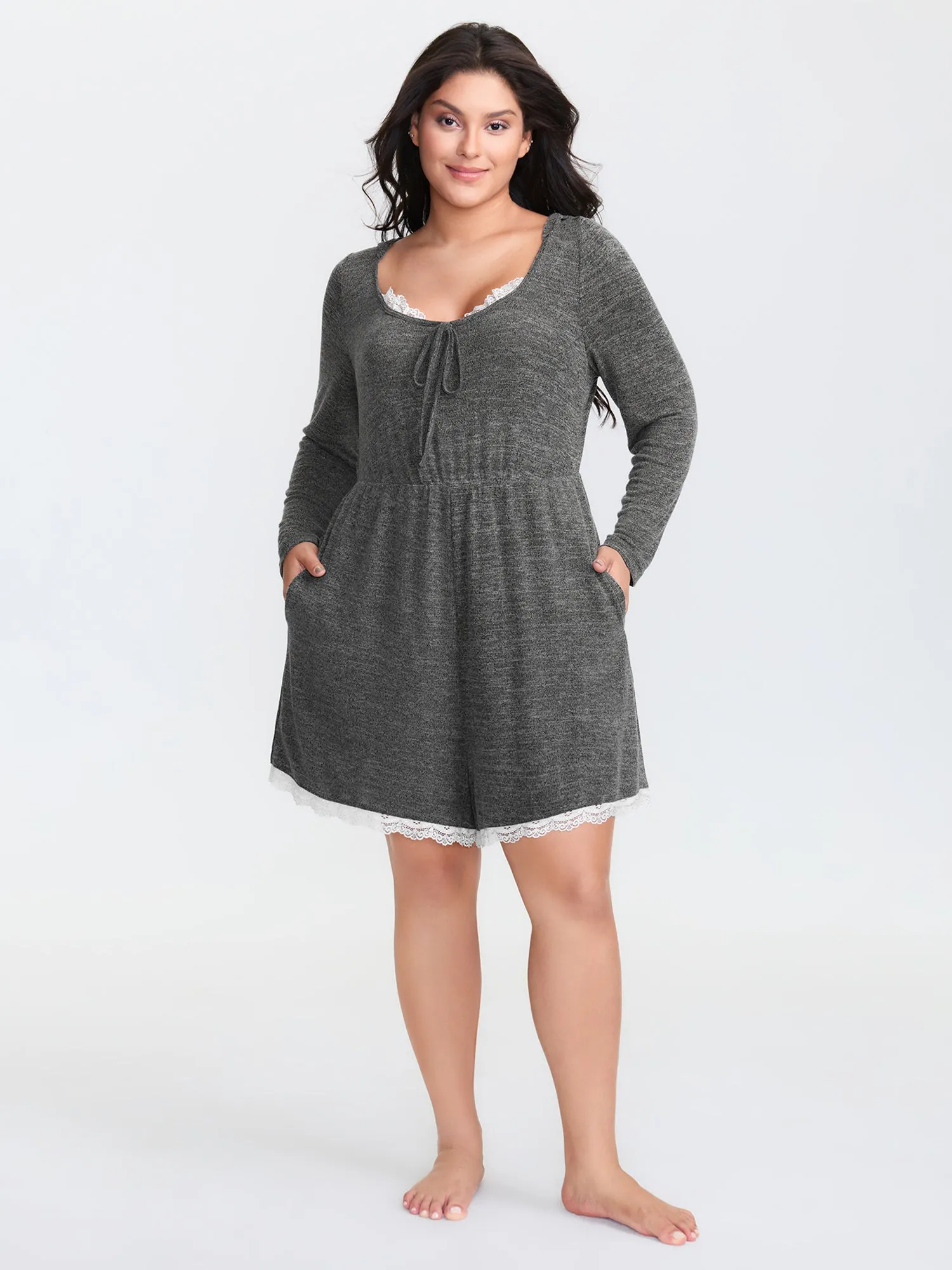 Stretchy Color Contrast Lace Trim Sleep Romper sold by Bloomchic product image thumbnail 2