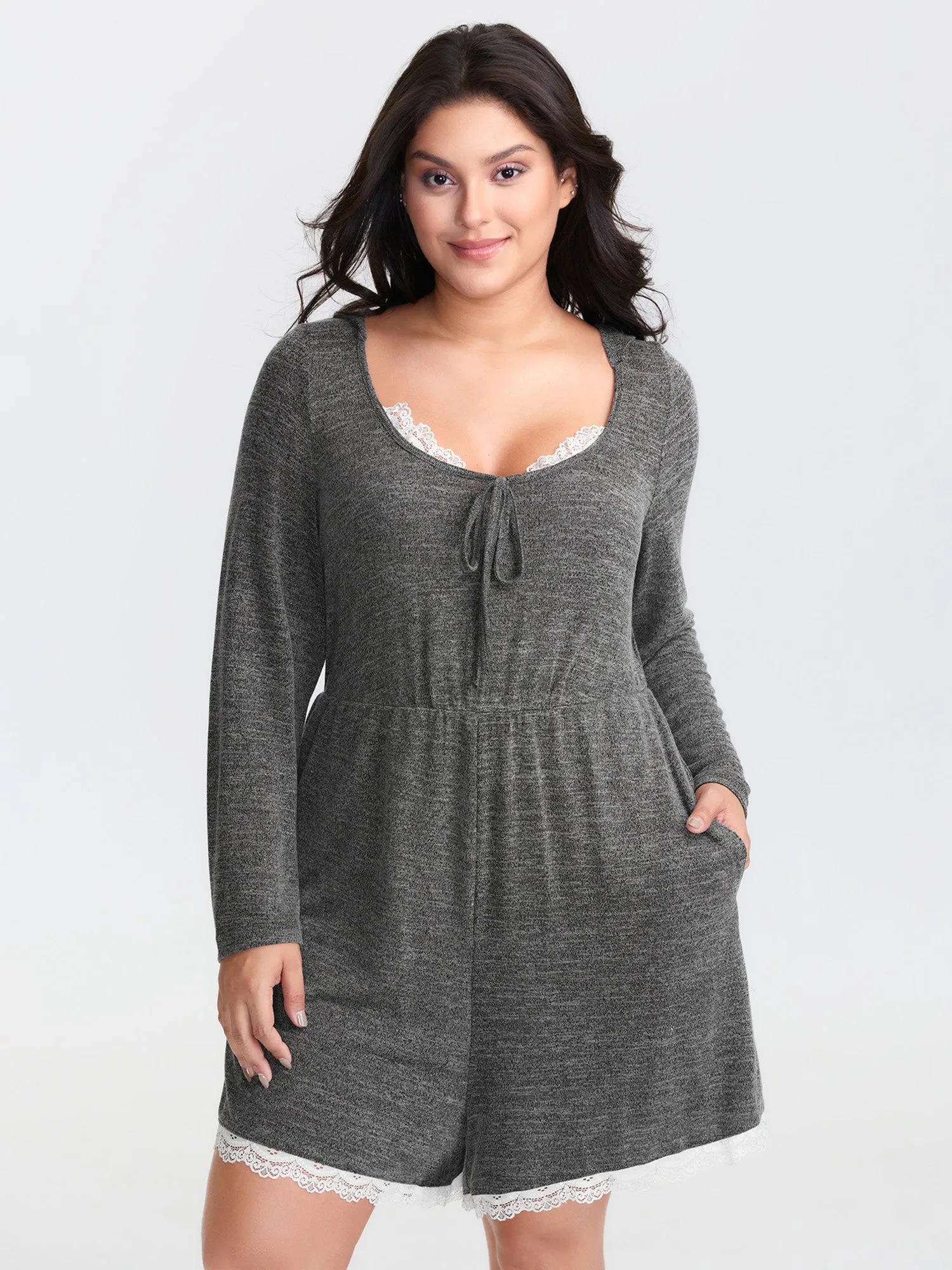 Stretchy Color Contrast Lace Trim Sleep Romper sold by Bloomchic product image thumbnail 3