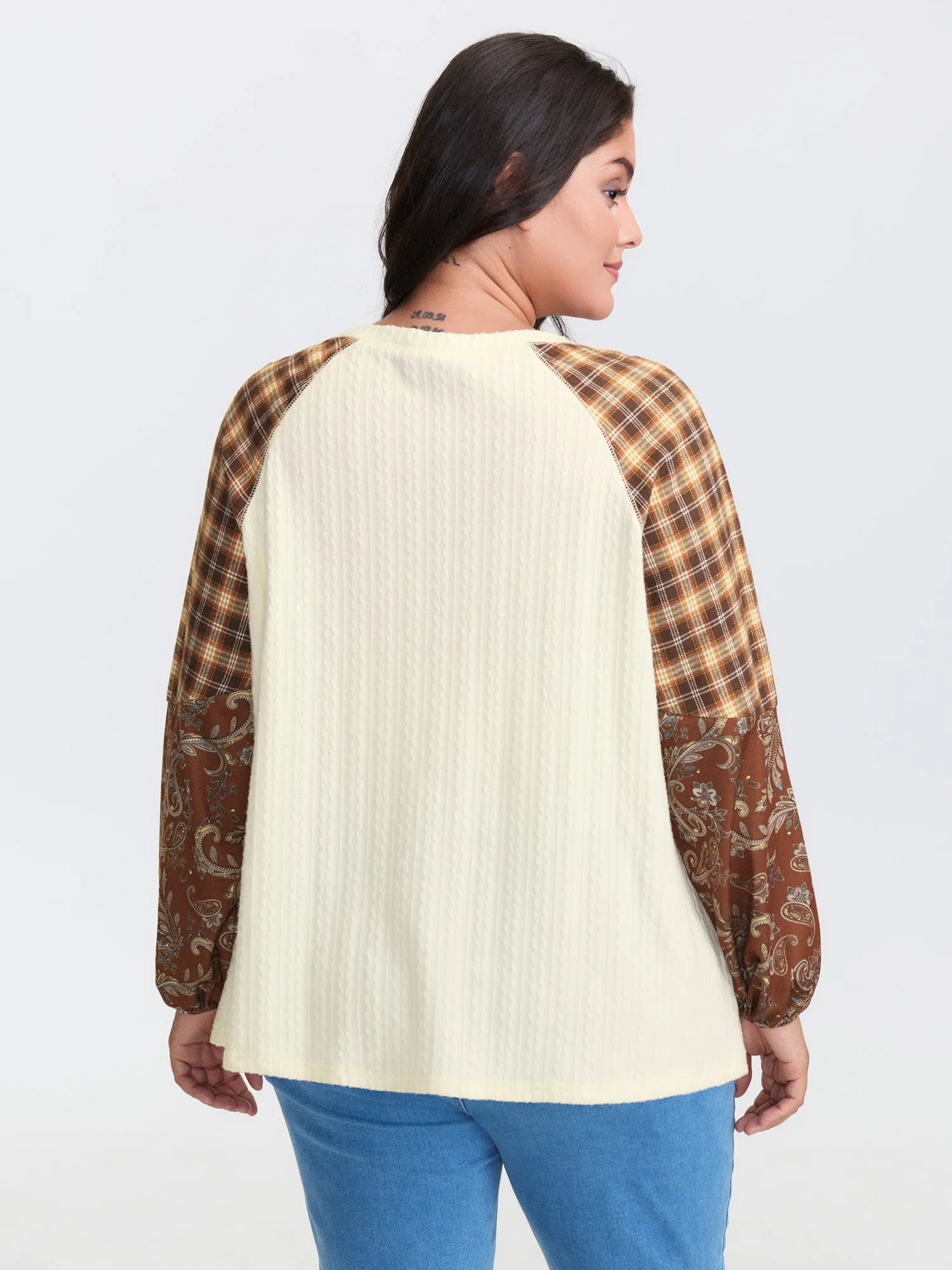 Plaid Paisley Print Textured Sweatshirt sold by Bloomchic product image thumbnail 5