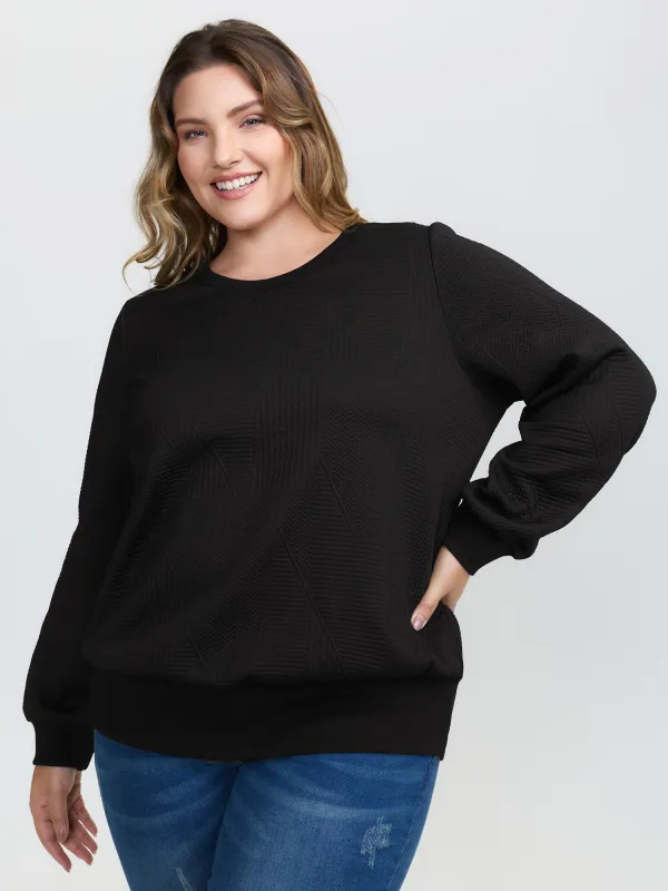 Round Neck Textured Solid Sweatshirt sold by Bloomchic