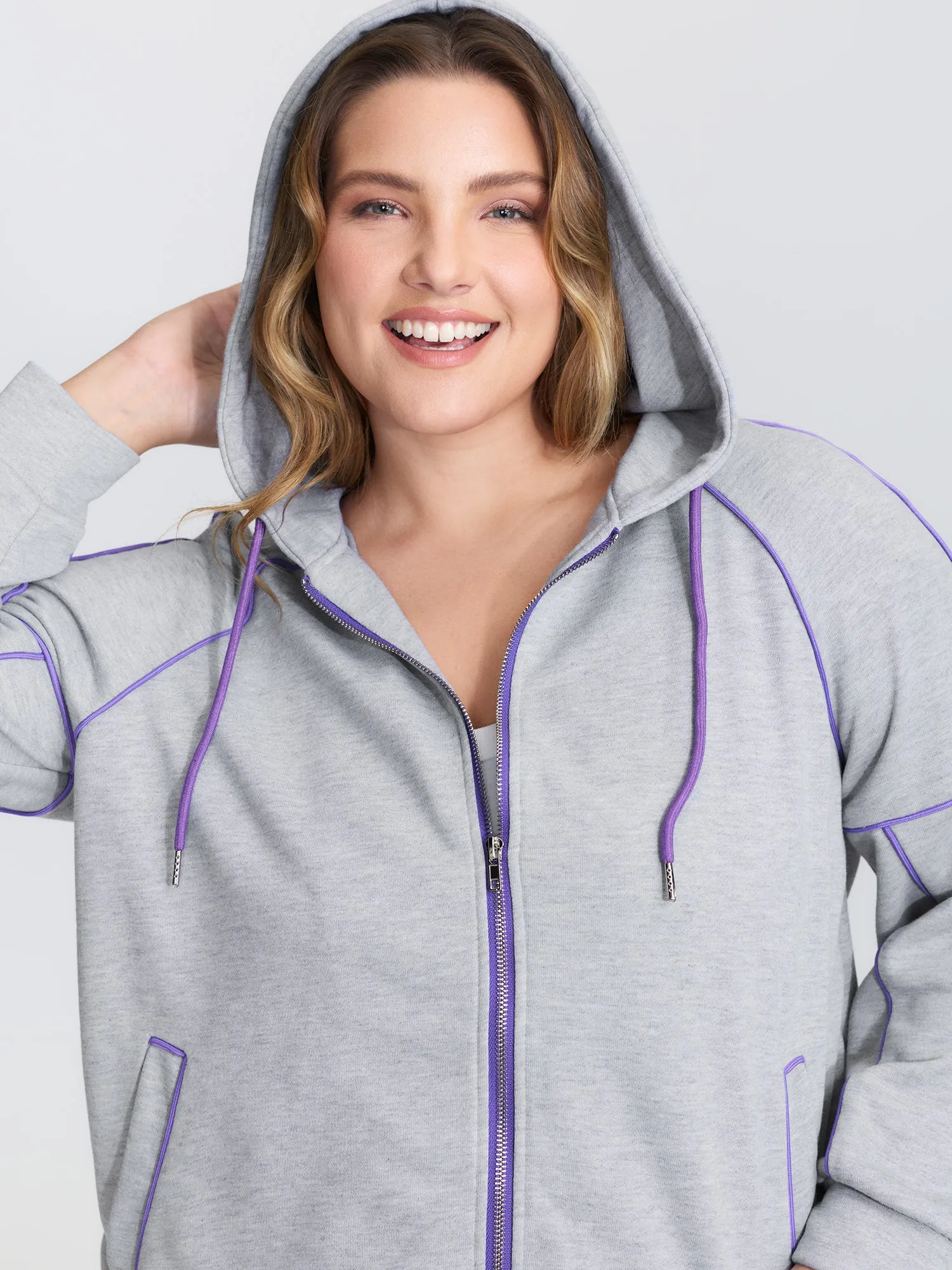 Color Contrast Drop Shoulder Hooded Jacket sold by Bloomchic product image thumbnail 2